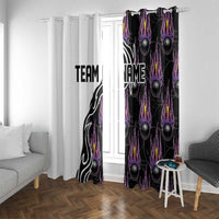 Custom Bowling Team Graphic Window Curtain with Flaming Ball Design in Black White and Purple Flame Pattern - Wonder Print Shop