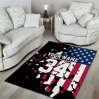 Personalized Dirt Bike Racing Area Rug Shattered American Flag and Race Checkered Patch Graphic in Red White and Blue - Wonder Print Shop