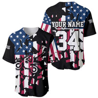 Personalized Dirt Bike Racing Baseball Jersey Shattered American Flag and Race Checkered Patch Graphic in Red White and Blue - Wonder Print Shop