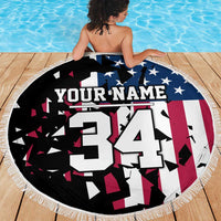 Personalized Dirt Bike Racing Beach Blanket Shattered American Flag and Race Checkered Patch Graphic in Red White and Blue - Wonder Print Shop