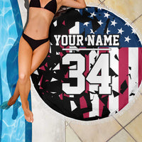 Personalized Dirt Bike Racing Beach Blanket Shattered American Flag and Race Checkered Patch Graphic in Red White and Blue - Wonder Print Shop