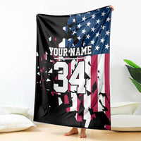 Personalized Dirt Bike Racing Blanket Shattered American Flag and Race Checkered Patch Graphic in Red White and Blue - Wonder Print Shop