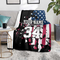 Personalized Dirt Bike Racing Blanket Shattered American Flag and Race Checkered Patch Graphic in Red White and Blue - Wonder Print Shop
