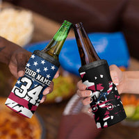 Personalized Dirt Bike Racing 4 in 1 Can Cooler Tumbler Shattered American Flag and Race Checkered Patch Graphic in Red White and Blue - Wonder Print Shop