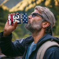 Personalized Dirt Bike Racing 4 in 1 Can Cooler Tumbler Shattered American Flag and Race Checkered Patch Graphic in Red White and Blue - Wonder Print Shop