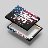 Personalized Dirt Bike Racing Canvas Wall Art Shattered American Flag and Race Checkered Patch Graphic in Red White and Blue - Wonder Print Shop