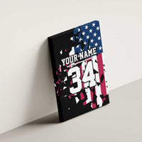 Personalized Dirt Bike Racing Canvas Wall Art Shattered American Flag and Race Checkered Patch Graphic in Red White and Blue - Wonder Print Shop