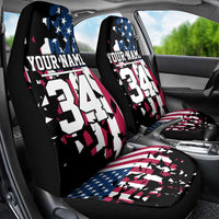 Personalized Dirt Bike Racing Car Seat Cover Shattered American Flag and Race Checkered Patch Graphic in Red White and Blue - Wonder Print Shop