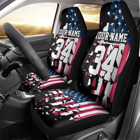 Personalized Dirt Bike Racing Car Seat Cover Shattered American Flag and Race Checkered Patch Graphic in Red White and Blue - Wonder Print Shop