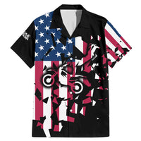 Personalized Dirt Bike Racing Family Matching Mermaid Dress and Hawaiian Shirt Shattered American Flag and Race Checkered Patch Graphic in Red White and Blue - Wonder Print Shop