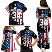Personalized Dirt Bike Racing Family Matching Puletasi and Hawaiian Shirt Shattered American Flag and Race Checkered Patch Graphic in Red White and Blue - Wonder Print Shop