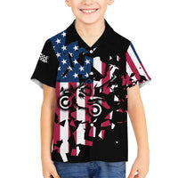 Personalized Dirt Bike Racing Family Matching Puletasi and Hawaiian Shirt Shattered American Flag and Race Checkered Patch Graphic in Red White and Blue - Wonder Print Shop