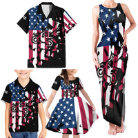 Personalized Dirt Bike Racing Family Matching Tank Maxi Dress and Hawaiian Shirt Shattered American Flag and Race Checkered Patch Graphic in Red White and Blue - Wonder Print Shop