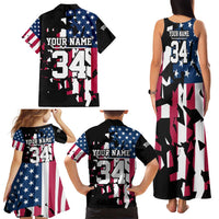Personalized Dirt Bike Racing Family Matching Tank Maxi Dress and Hawaiian Shirt Shattered American Flag and Race Checkered Patch Graphic in Red White and Blue - Wonder Print Shop