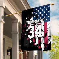 Personalized Dirt Bike Racing Garden Flag Shattered American Flag and Race Checkered Patch Graphic in Red White and Blue - Wonder Print Shop