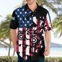 Personalized Dirt Bike Racing Hawaiian Shirt Shattered American Flag and Race Checkered Patch Graphic in Red White and Blue - Wonder Print Shop