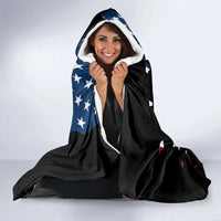 Personalized Dirt Bike Racing Hooded Blanket Shattered American Flag and Race Checkered Patch Graphic in Red White and Blue - Wonder Print Shop