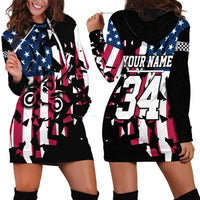 Personalized Dirt Bike Racing Hoodie Dress Shattered American Flag and Race Checkered Patch Graphic in Red White and Blue - Wonder Print Shop