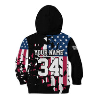 Personalized Dirt Bike Racing Kid Hoodie Shattered American Flag and Race Checkered Patch Graphic in Red White and Blue - Wonder Print Shop