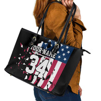 Personalized Dirt Bike Racing Leather Tote Bag Shattered American Flag and Race Checkered Patch Graphic in Red White and Blue - Wonder Print Shop