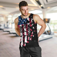 Personalized Dirt Bike Racing Men Tank Top Shattered American Flag and Race Checkered Patch Graphic in Red White and Blue - Wonder Print Shop