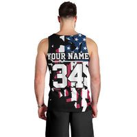 Personalized Dirt Bike Racing Men Tank Top Shattered American Flag and Race Checkered Patch Graphic in Red White and Blue - Wonder Print Shop