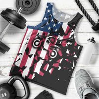 Personalized Dirt Bike Racing Men Tank Top Shattered American Flag and Race Checkered Patch Graphic in Red White and Blue - Wonder Print Shop