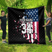 Personalized Dirt Bike Racing Quilt Shattered American Flag and Race Checkered Patch Graphic in Red White and Blue - Wonder Print Shop
