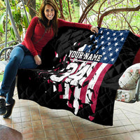 Personalized Dirt Bike Racing Quilt Shattered American Flag and Race Checkered Patch Graphic in Red White and Blue - Wonder Print Shop