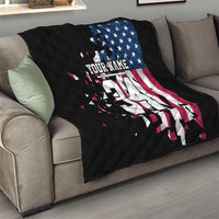 Personalized Dirt Bike Racing Quilt Shattered American Flag and Race Checkered Patch Graphic in Red White and Blue - Wonder Print Shop