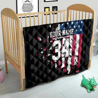 Personalized Dirt Bike Racing Quilt Shattered American Flag and Race Checkered Patch Graphic in Red White and Blue - Wonder Print Shop