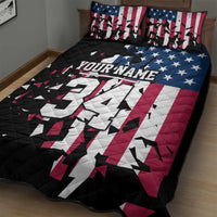 Personalized Dirt Bike Racing Quilt Bed Set Shattered American Flag and Race Checkered Patch Graphic in Red White and Blue - Wonder Print Shop