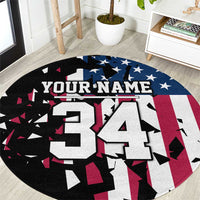 Personalized Dirt Bike Racing Round Carpet Shattered American Flag and Race Checkered Patch Graphic in Red White and Blue - Wonder Print Shop