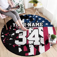 Personalized Dirt Bike Racing Round Carpet Shattered American Flag and Race Checkered Patch Graphic in Red White and Blue - Wonder Print Shop