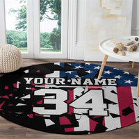 Personalized Dirt Bike Racing Round Carpet Shattered American Flag and Race Checkered Patch Graphic in Red White and Blue - Wonder Print Shop