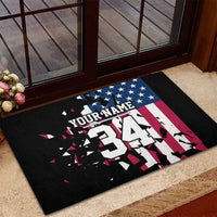 Personalized Dirt Bike Racing Rubber Doormat Shattered American Flag and Race Checkered Patch Graphic in Red White and Blue - Wonder Print Shop