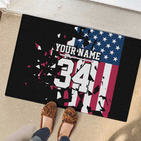 Personalized Dirt Bike Racing Rubber Doormat Shattered American Flag and Race Checkered Patch Graphic in Red White and Blue - Wonder Print Shop