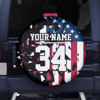 Personalized Dirt Bike Racing Spare Tire Cover Shattered American Flag and Race Checkered Patch Graphic in Red White and Blue - Wonder Print Shop