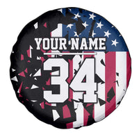 Personalized Dirt Bike Racing Spare Tire Cover Shattered American Flag and Race Checkered Patch Graphic in Red White and Blue - Wonder Print Shop