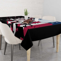 Personalized Dirt Bike Racing Tablecloth Shattered American Flag and Race Checkered Patch Graphic in Red White and Blue - Wonder Print Shop