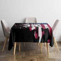 Personalized Dirt Bike Racing Tablecloth Shattered American Flag and Race Checkered Patch Graphic in Red White and Blue - Wonder Print Shop