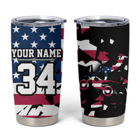 Personalized Dirt Bike Racing Tumbler Cup Shattered American Flag and Race Checkered Patch Graphic in Red White and Blue - Wonder Print Shop