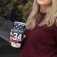 Personalized Dirt Bike Racing Tumbler Cup Shattered American Flag and Race Checkered Patch Graphic in Red White and Blue - Wonder Print Shop