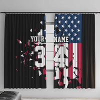 Personalized Dirt Bike Racing Window Curtain Shattered American Flag and Race Checkered Patch Graphic in Red White and Blue - Wonder Print Shop