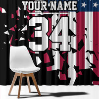 Personalized Dirt Bike Racing Window Curtain Shattered American Flag and Race Checkered Patch Graphic in Red White and Blue - Wonder Print Shop