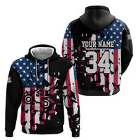 Personalized Dirt Bike Racing Zip Hoodie Shattered American Flag and Race Checkered Patch Graphic in Red White and Blue - Wonder Print Shop