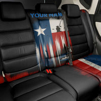 Texas Flag Fishing Back Car Seat Cover with Silhouette Fisherman and Rustic Lake Scene in Red White Blue - Wonder Print Shop