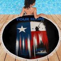 Texas Flag Fishing Beach Blanket with Silhouette Fisherman and Rustic Lake Scene in Red White Blue - Wonder Print Shop