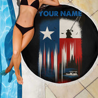 Texas Flag Fishing Beach Blanket with Silhouette Fisherman and Rustic Lake Scene in Red White Blue - Wonder Print Shop