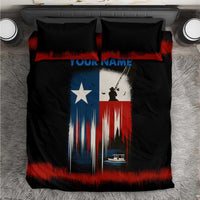 Texas Flag Fishing Bedding Set with Silhouette Fisherman and Rustic Lake Scene in Red White Blue - Wonder Print Shop